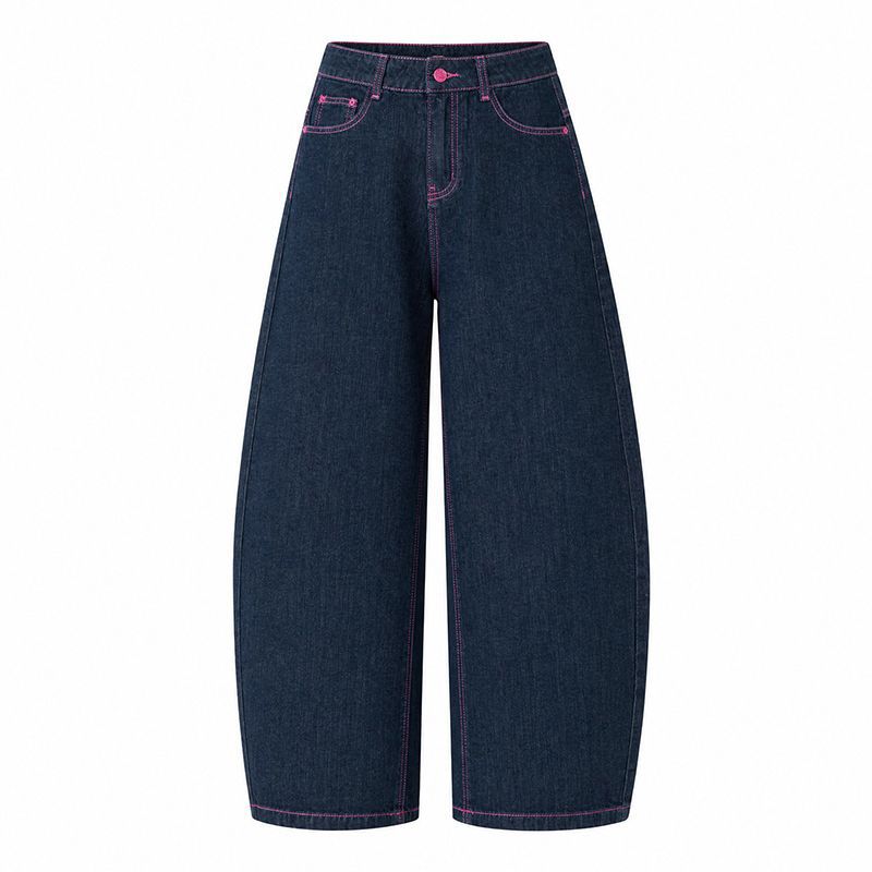 Autumn and winter new contrasting tannins original cow jeans women's loose wide-leg pants