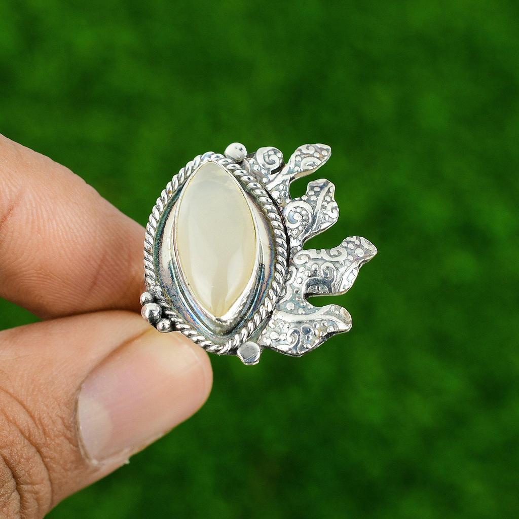 Gift For Women Stackable Adjustable Ring 925 Silver Natural Moonstone Gemstone