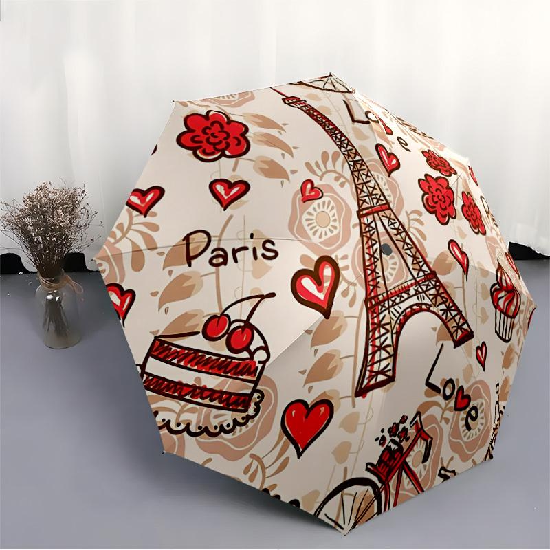 1pc Parisian Theme Folding Umbrella | Elegant Design, Fashionable Accessory, Durable Construction, Sturdy Ribs yy251107057