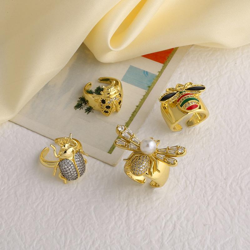 Простые кольца-заявления с пчелой для женщин, медные, с золотым покрытием, кольцо с открытым широким ободком в виде жука-насекомого, ювелирные изделия