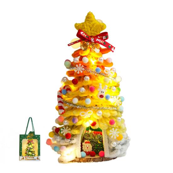 DIY Pipe Cleaners Christmas Tree Kit with String Light Twistable Plush Stick Xmas Tree Winter Bendable Fuzzy Stem Craft Kit for Holiday Home