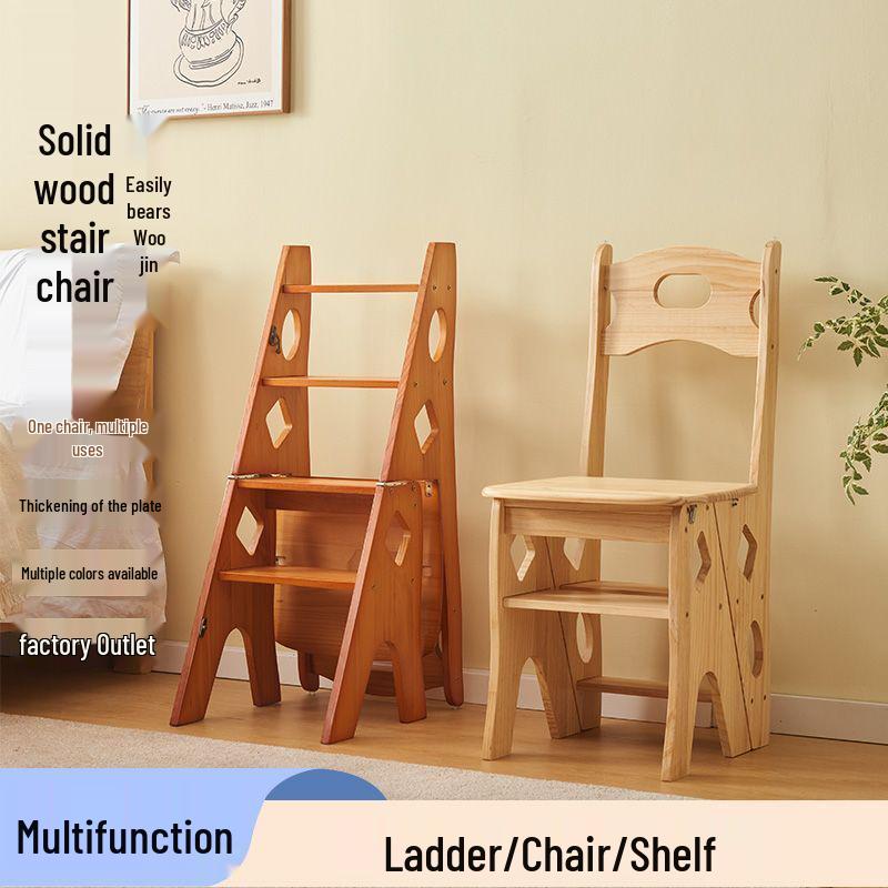 Складной стул-лестница из массива дерева: Двухфункциональная стремянка и комнатная А-образная лестница