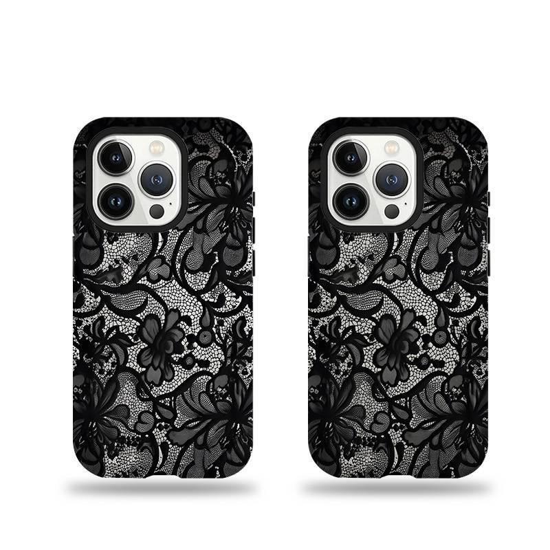 Luxury Black Lace Pattern Phone Case For IPhone 17 16 Pro Max 15 14 Plus 13 12 11 Pro Air Protective Soft Elegant Vintage Cover
