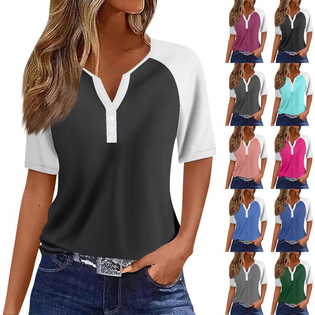 Women's T Shirt Tee Print Button Raglan Sleeve Daily Weekend Fashion Basic V Neck Regular Top
