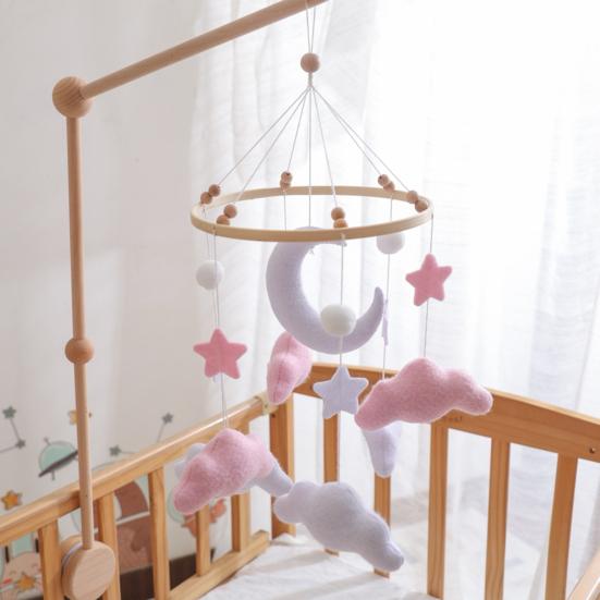 Детский облачный мобиль для кроватки, ручной работы, из фетра, декор для детской комнаты со звездами, луной, мягкая подвесная игрушка для коляски, подарок для мальчиков и девочек