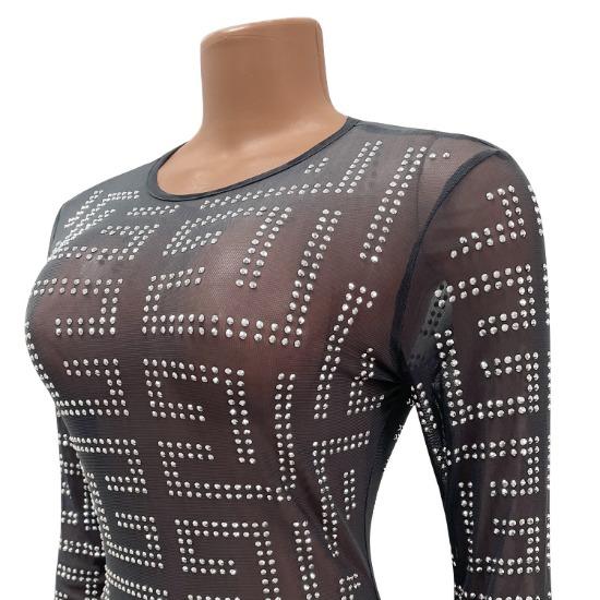 Женское модное сексуальное сетчатое элегантное вечернее платье с длинными рукавами и блестками, длинная юбка с разрезом