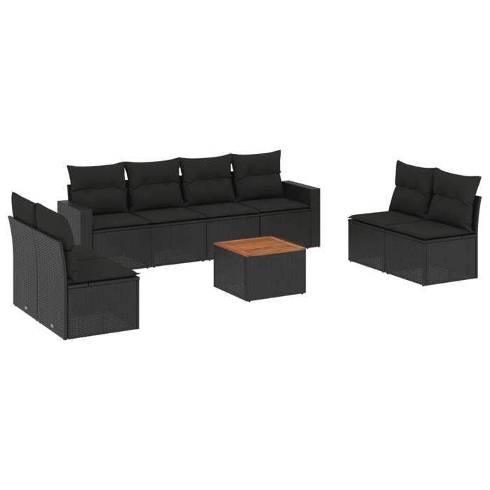 VidaXL Salon de Jardin avec Coussins 9 pcs, Canapés de Terrasse, Ensemble de Meubles de Patio, Mobilier d'Extérieur, Noir 3256412