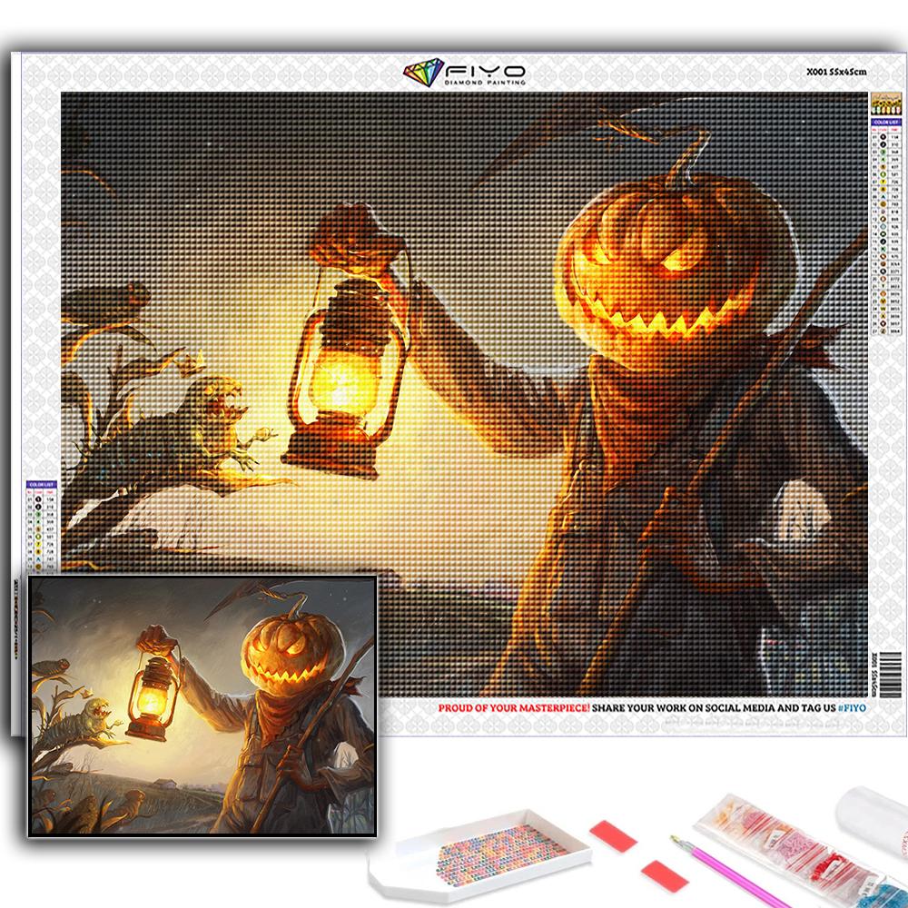 5D Алмазная картина Хэллоуин Страшная голова тыквы Человек DIY Алмазная вышивка Горный хрусталь Украшение дома