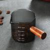 Glass Milk Cup Easy To Clean with Wood Handle Gray Measuring Cup Vertical Grain Multipurpose Espresso Cup Milk Espresso Cup