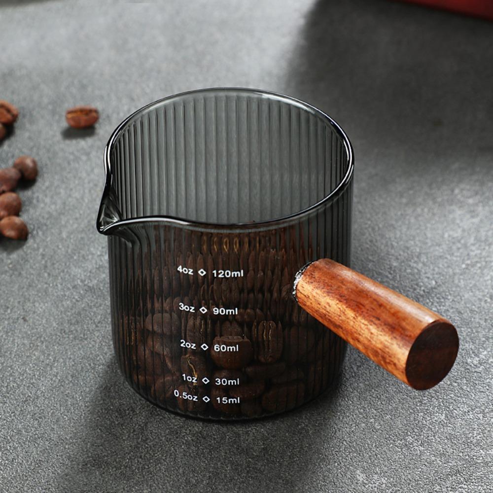 Чашка для эспрессо с деревянной ручкой, стеклянная мерная чашка, легко чистящаяся чашка для молока, порция эспрессо с молоком