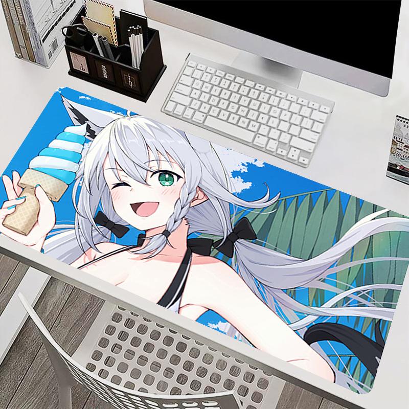 Rubber MousePad H-hololive Shirakami Fubuki Anime Mouse Pad Lock Edge Gamer Extended Desk Mat Gaming Accessories kawaii Mousepad