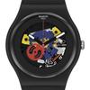Swatch Кварцевые часы с функцией ночного возврата, водонепроницаемые, 41 мм, черный циферблат, корпус из био-основы, ремешок из силикона на основе био-материалов, унисекс, SO29B107