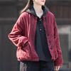 Johnature Women Vintage Linen Parkas Stand Long Sleeve Button Plus Cotton Warm Coat Winter Solid Color Chinese Style Parkas
