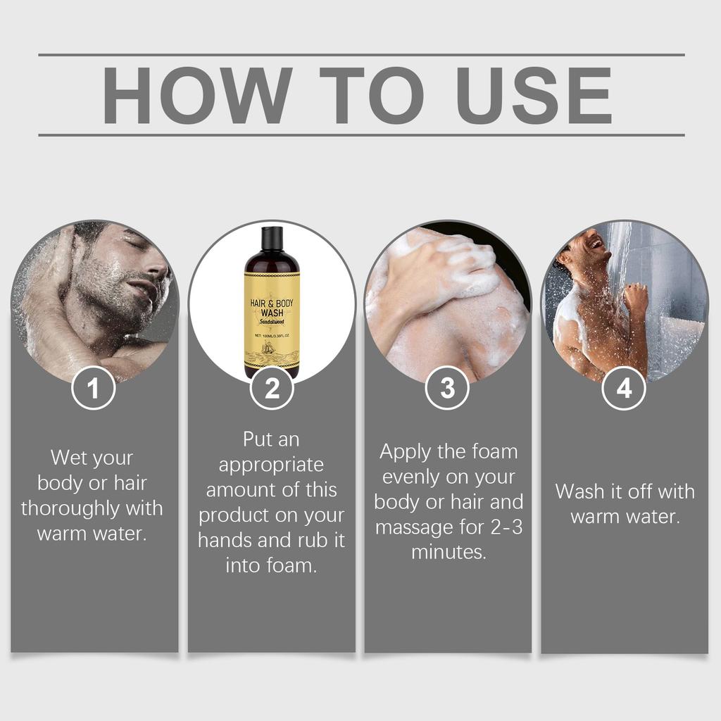 Средство для мытья волос и тела Sandalwood - Шампунь и гель для душа 2 в 1 - Увлажняющий шампунь - Гель для душа и шампунь