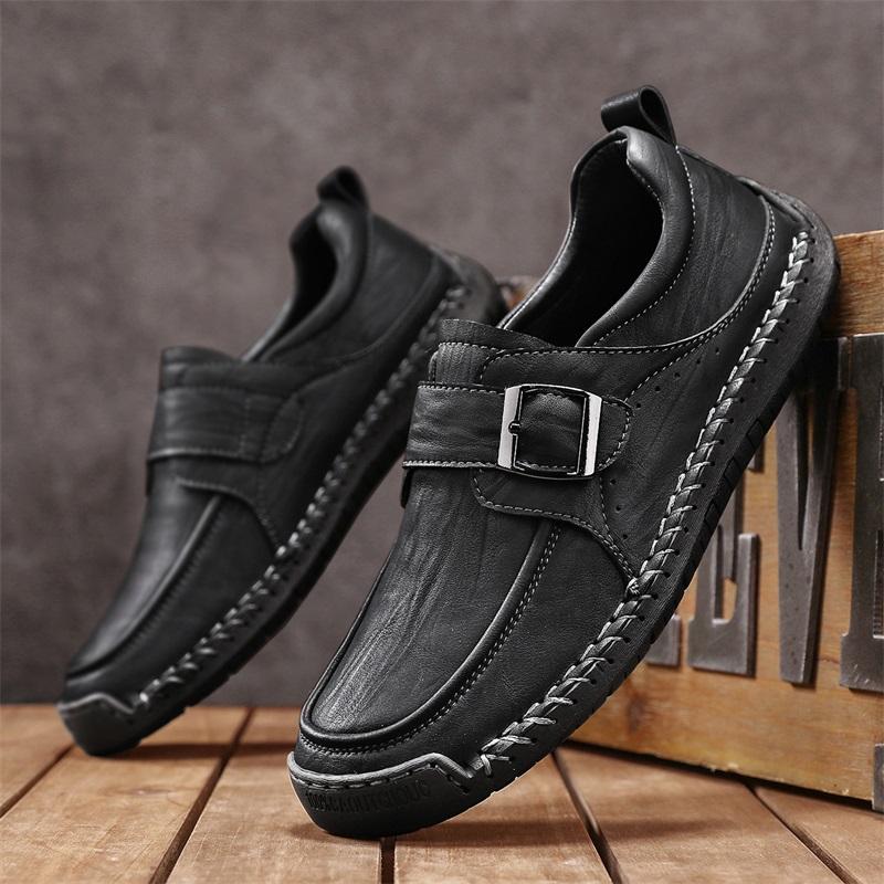 Fashion High Quality Handmade Stitched Business Men Leather Shoes Fashion Comfortable Loafers Flat Bottomed Outdoor Walking Sports Shoes