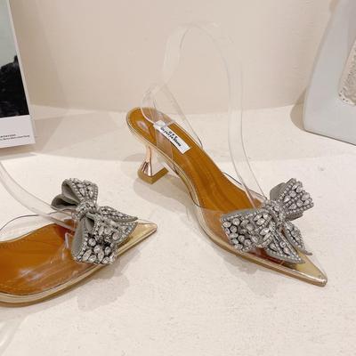 Модные серебристые прозрачные туфли-лодочки с шипами, пайетками и стразами для женщин, из ПВХ, сексуальные, с острым носком, на высоком каблуке