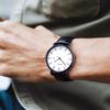 Часы BUREI кожаные популярные брендовые аналоговые простые водонепроницаемые часы стильные часы для поездок на работу и для мужчин (Черный-черный белый) [Продукт]