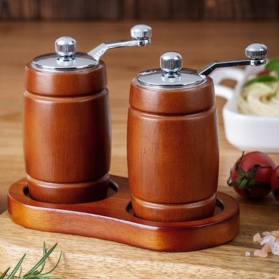 Креативный набор мельниц для перца Barrel из цельного дерева, ручная мельница для морской соли и черного перца, бытовая кухонная мельница для свежего черного перца