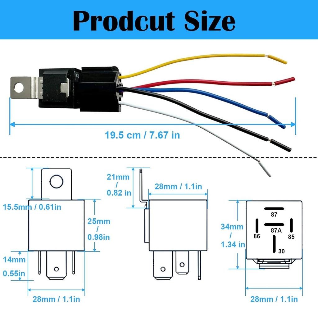 SensaBliss Реле 5 проводов (5 полюсов) DC12V 40A Специальный автомобильный комплект из 2 частей для автомобиля