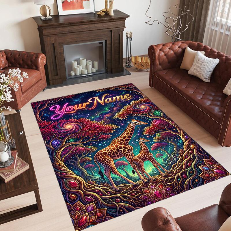 Forest Theme Crystal Velvet Floor Rug Personalized Custom Name Text Warm Carpet Home Decoration