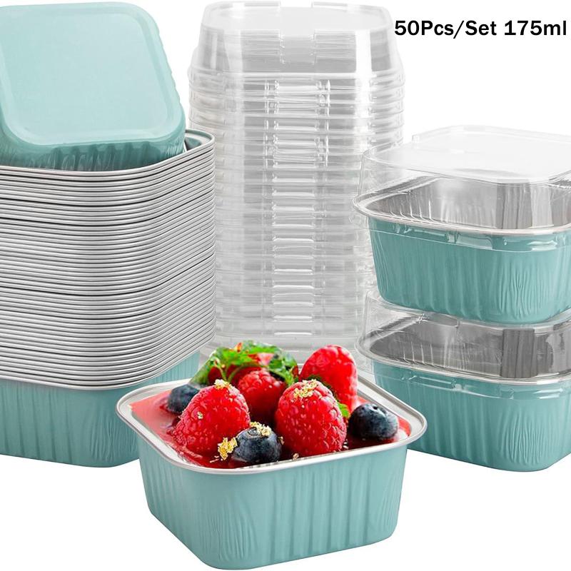 50 шт. Алюминиевые формы для выпечки, прямоугольные формочки для кексов с крышками, термостойкие мини-формы для выпечки, кухонные аксессуары