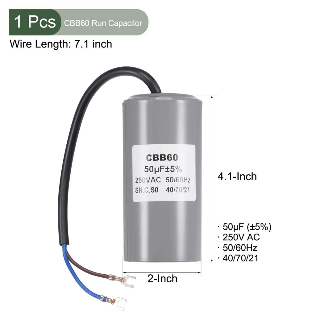 Конденсатор пусковой YOKIVE CBB60 250 В переменного тока 50 мкФ 50/60 Гц 2 провода Пусковой круглый конденсатор