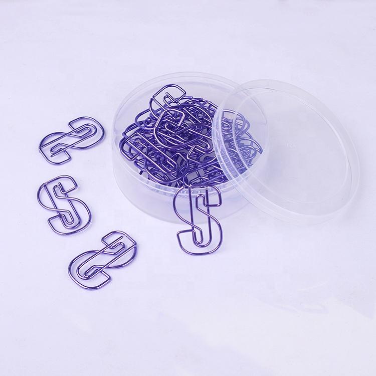 20pcs Purple Alphabet S Paper Clips in Clear Box Funny Cute Bookmarks Planner Metal Clip