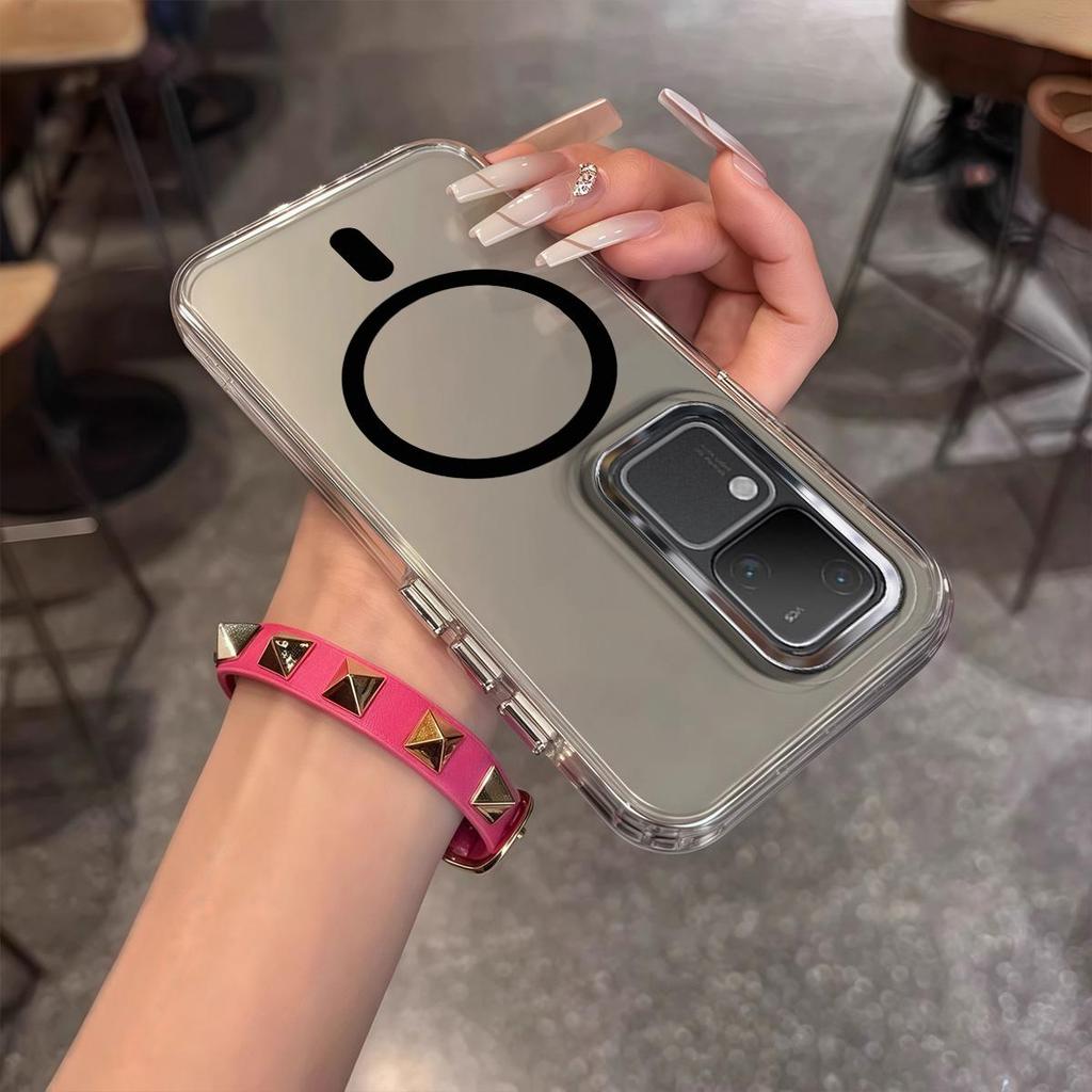 Case for Vivo V30 Pro,V30 Minimal Semi-Transparent Magnetic Casing Raised Electroplated Lens Bezel Anti-Slip Drop Resistant Protective Shell