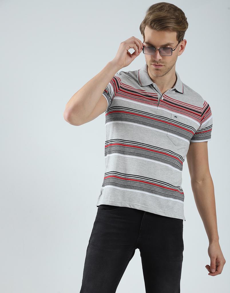 MONTE CARLO Mens Striped Collar Neck T-Shirt