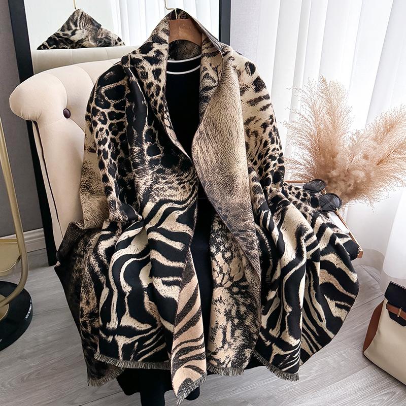 Leopard Print Scarf, Thickened, Warm And Fashionable, Autumn And Winter Outer Shawl, Double-Sided Imitation Cashmere Dual-Purpose