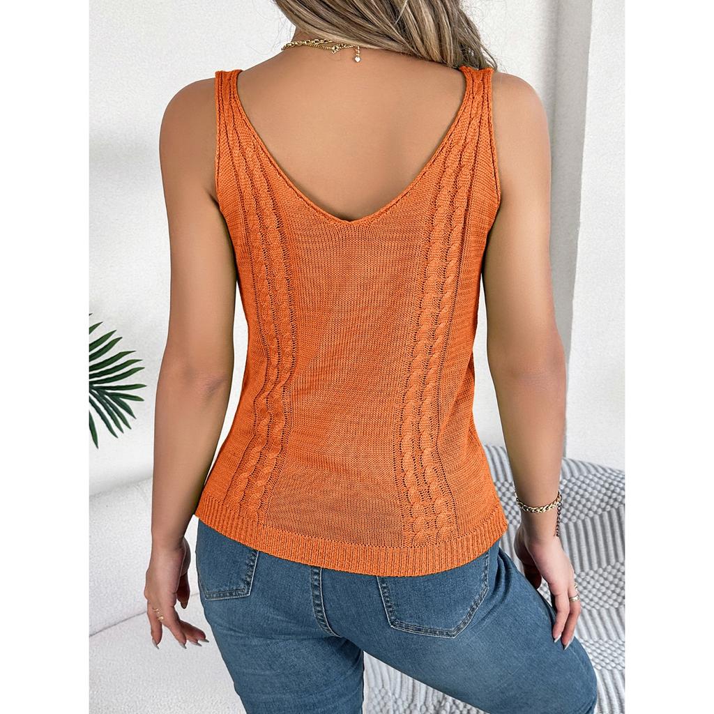 HNXC Весенне-летний повседневный однотонный топ с V-образным вырезом и вырезами, вязаный свитер для отпуска, женская одежда