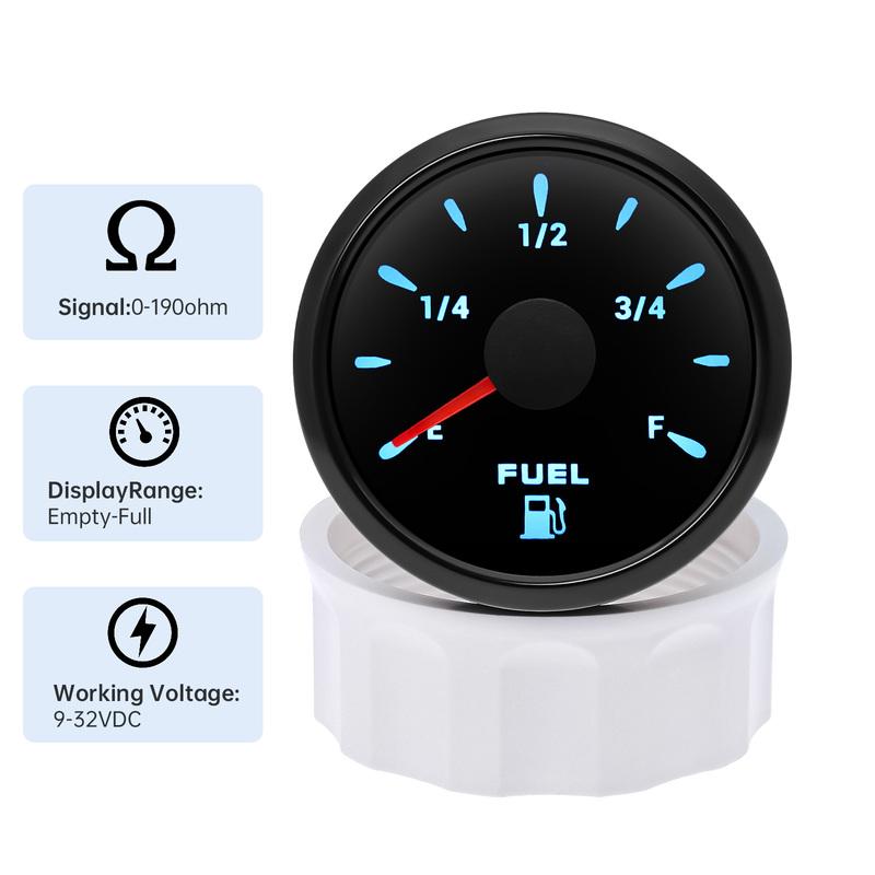 52MM Fuel Level Gauge 0-190ohm Fuel Level Indicator 7 Colors Backlight Pointer Oil Tank Meter Auto Marine Boat Car 12V 24V Fuel