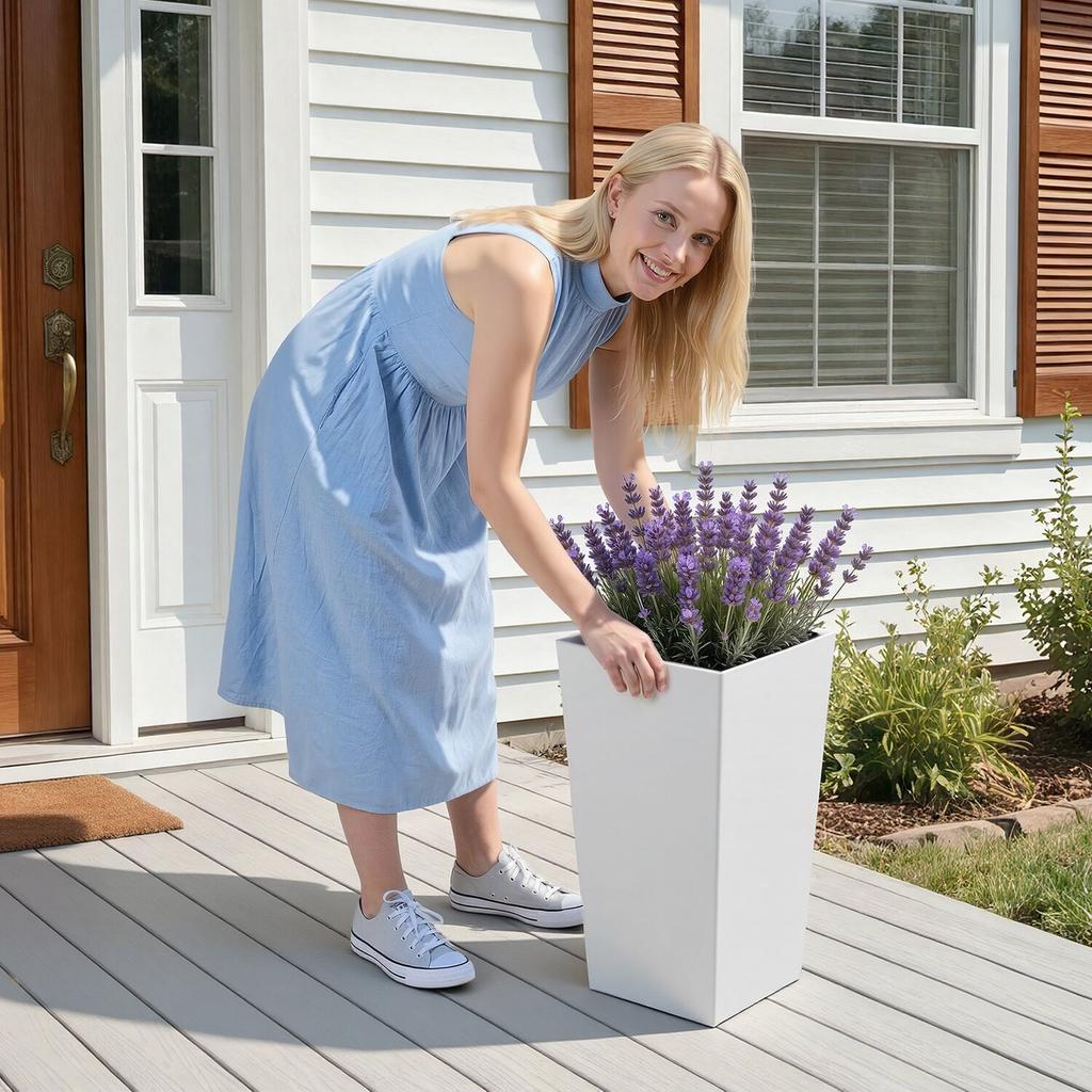 Tall Planters Set of 2, 550 mm Large Outdoor Taper Planters for Outdoor Indoor Plants, Front Porch Plastic Modern Flower Pots with Casters, Inner Pot