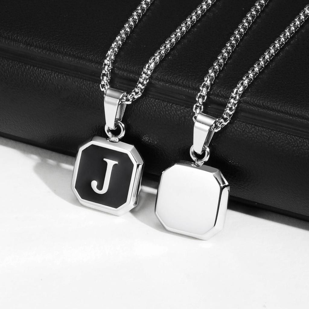Initials Square Pendant Necklace for Men Women,50/55/60CM Waterproof Stainless Steel Necklace,Trendy Zircon Gift