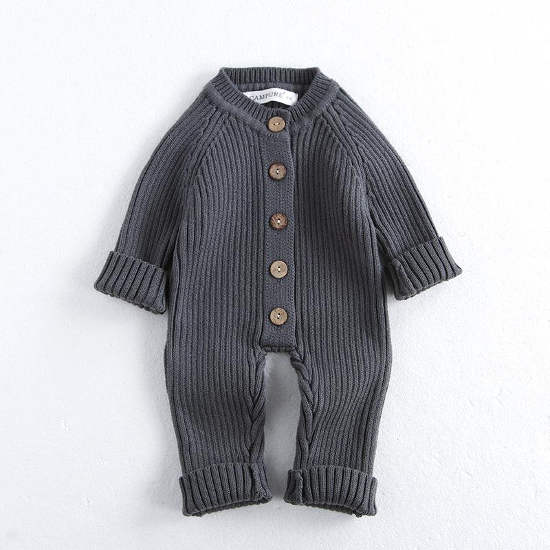 Korean Baby Jumpsuit: Solid Color Knitted Romper for Autumn and Winter