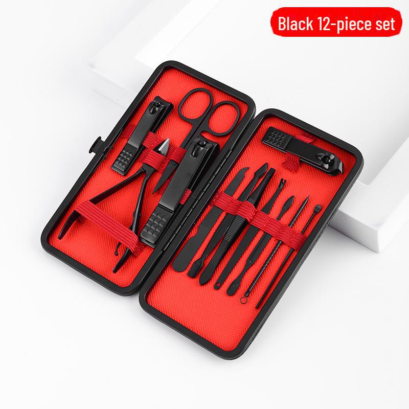 Набор из 24 предметов из черной нержавеющей стали для ухода за ногтями и грумингом