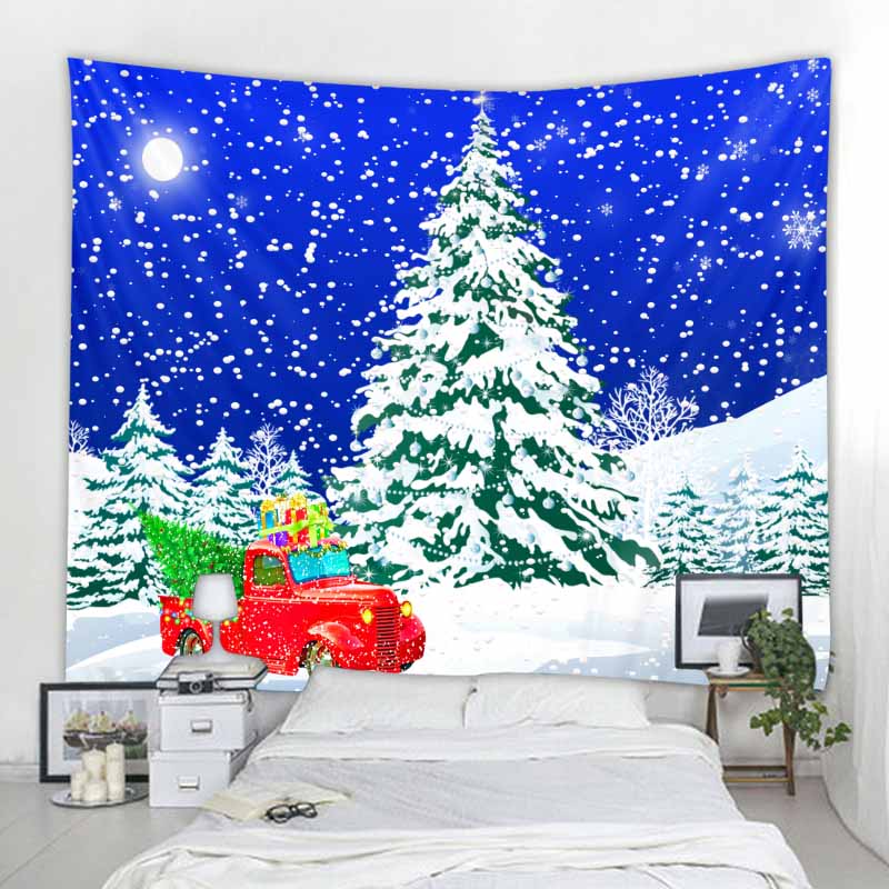 Рождественская снежная сцена Рождественская елка гобелен настенный Санта-Клаус Лось эстетика украшение комнаты украшение стены дома