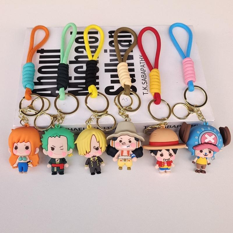 Bandai New One Piece Keychain Cartoon Luffy Tony Tony Chopper Doll Student School Bag Pendant Car Keychain Boy Birthday Gift