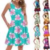 Women's Summer Fashion Casual V-Neck Pleated Stitching Hawaiian Floral Print Sleeveless Pocket Vest Dress