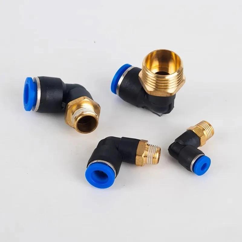 5 шт. Пневматический воздушный фитинг PL 4 6 8 10 12 мм Резьба 1/8 1/4" 3/8" 1/2" Колено для трахеи Быстроразъемные фитинги для воздушного шланга