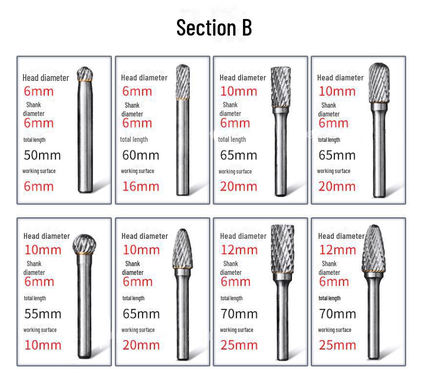 6mm Handle Tungsten Steel Grinding Head Carbide Rotary File for Polishing and Milling