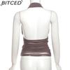 BITCED Весенний женский однотонный облегающий уличный стиль, модный топ-майка с халтер-воротником, сексуальный с открытой спиной