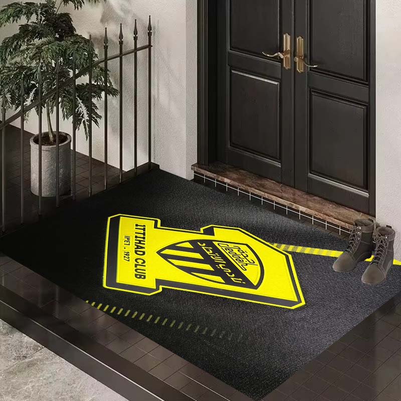 Football-Themed Al-Ittihad Club Cartoon Rug/Floor Mat — Suitable for Bedrooms, Living Rooms, Sofa Areas, and Home Entryways; Lar