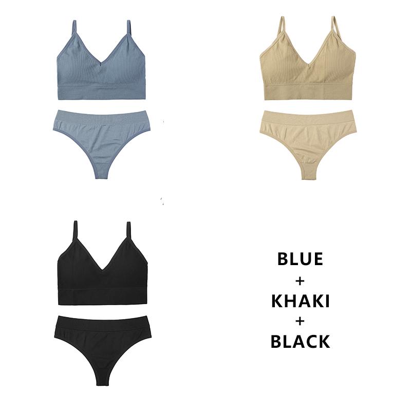 CINOON 3Pcs/Lot Women Bra Set Sexy Seamless Thong Low Waist Panties Wire Free Bra Bralette Lingerie Brassiere Female Underwear Set