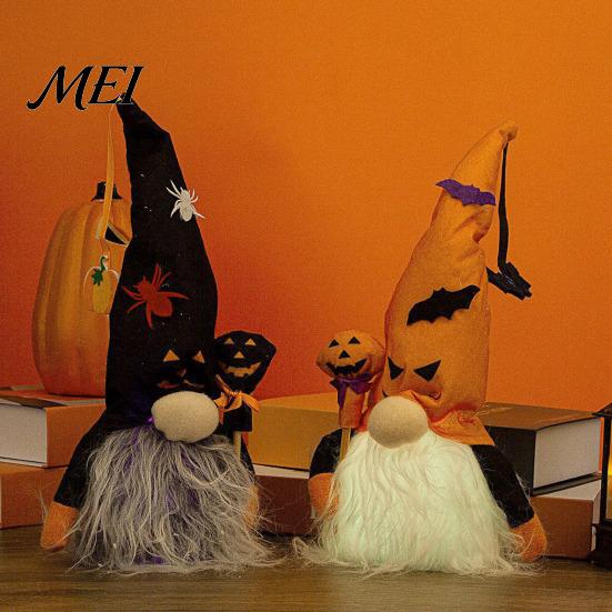 Indoor Window Display Props Halloween Light Up Gnome Decoration, Spooky Orange Black Swedish Tomte Elf Figurine, Gifts for Kids Cute Plush Glowing