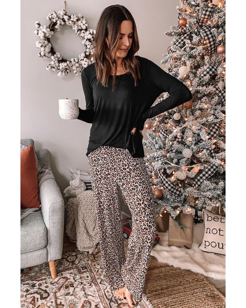 Azura Exchange Комплект одежды для отдыха с леопардовым принтом и топом с длинными рукавами