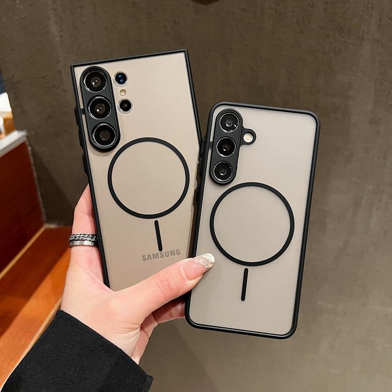 Беспроводной зарядный магнитный матовый чехол для телефона Samsung S25 Ultra S24 FE S23 Plus S22 S21 TPU Soft Edge противоударный прозрачный жесткий чехол для задней панели из ПК