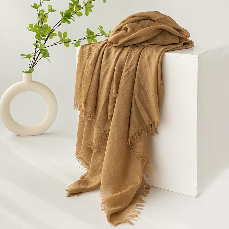 Spring and summer sunscreen scarf imitation cotton and linen solid color simple shawl women's high-end silk scarf yarn headscarf women's cross-border