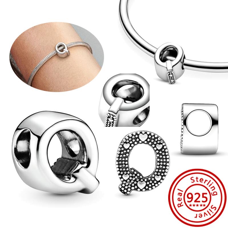 925 Чистая медь Символ бесконечности Полый Круг A-Z 26 Букв Алфавита Сияющие Циркониевые Бусины Подходят для Оригинального Браслета с Шармами Pantaro