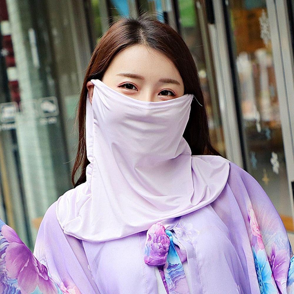 Sun UV Protection For Women Outdoor Solid Color Neck Scarf Face Scarves Ice Silk Mask Face Cover